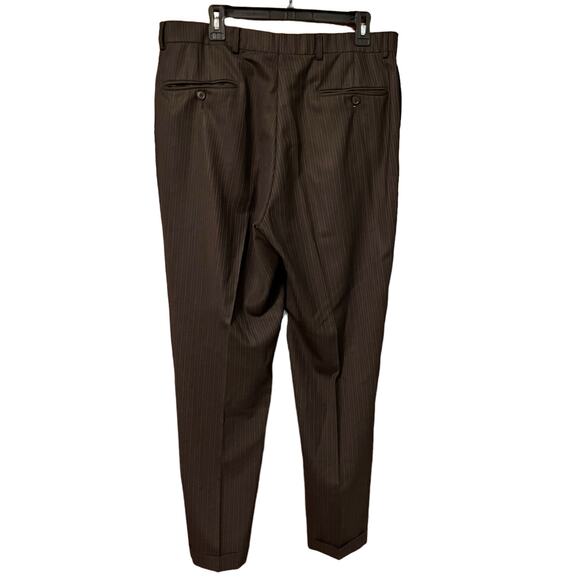 Oscar De La Renta Mens Wool Brown Pinstripe Dress Pants Career 36 x 31 Academia - Picture 1 of 9